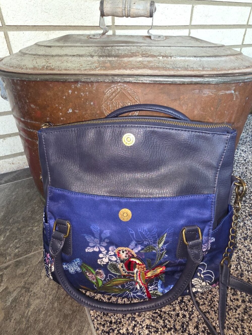 Desigual Birdpalm Loverty Blue Embroidered Sequin Hobo Bag Floral ✨ - Picture 3 of 13